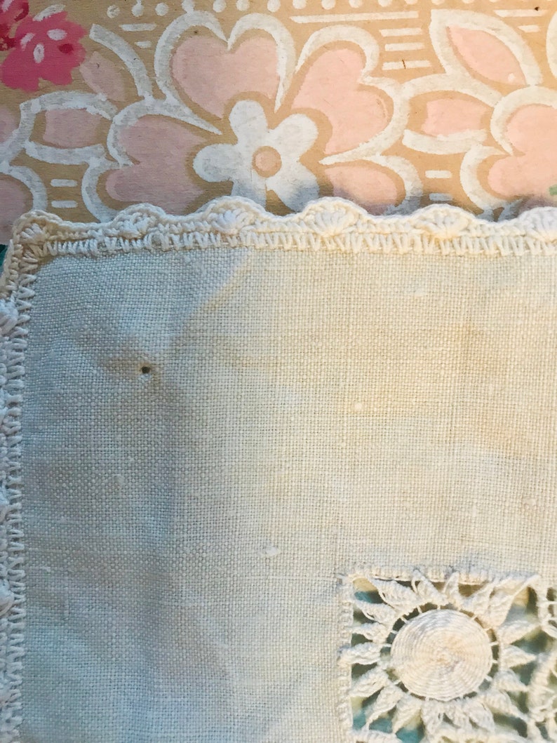 Old French handkerchief in embroidered linen