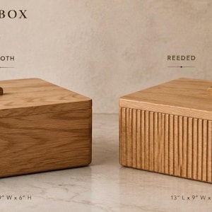 May include: Two wooden dough proofing boxes, one smooth and one reeded, with lids and handles. The boxes are 33 cm long, 23 cm wide, and 15 cm high. The text reads "DOUGH PROOFING BOX" and "BEAUTIFUL PROOFING. BETTER BAKES."