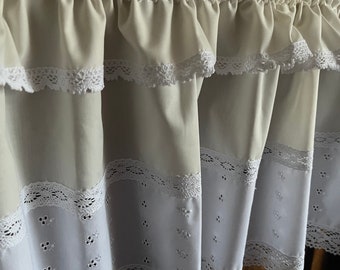Panel curtain, shabby, broderie anglaise, cotton blend white, cream handwork