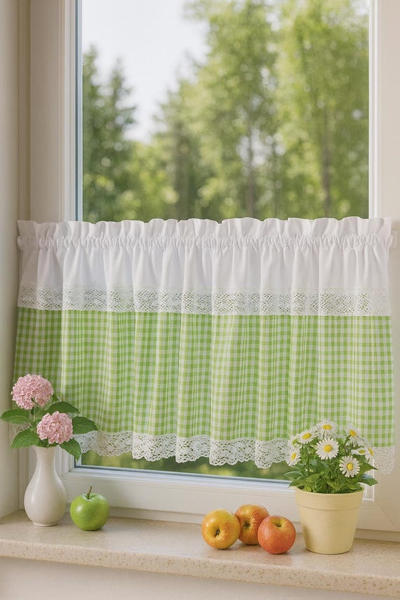 Scheibengardine, grün blau braun rosa rot…, weiß,Farbauswahl , Shabby, Landhaus, Maßanfertigung