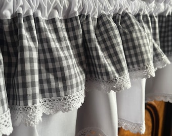 Pane curtain, shabby, country house, checked, white, grey, color selection, custom-made possible