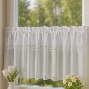 Window curtain 135 / 35 cm, cream white, shabby, country house, handmade,