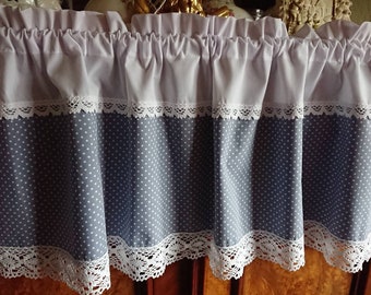 Pane curtain, shabby, country house, dots, white, gray, different colors, customization possible