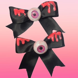 Black?Awesome spooky Eyeball ribbon bow clips 2 black Eyeball Bows - Etsy main image 3