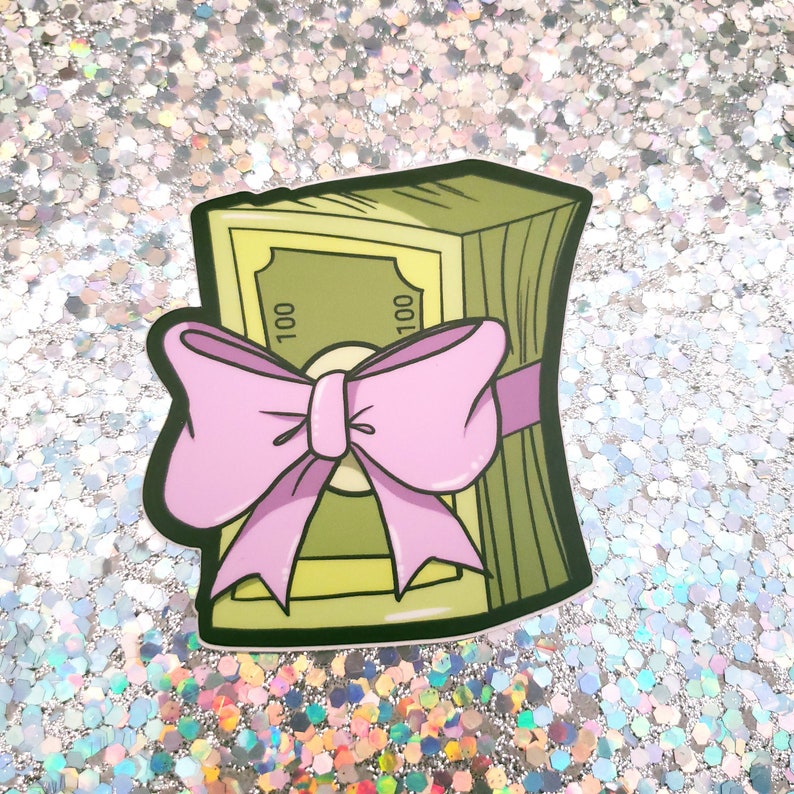 Money Stack Sticker, Pink Bow Gift Sticker (3x3) - Etsy