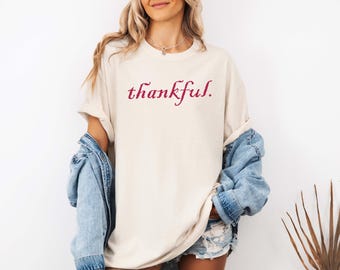 Comfort Colors® Thankful T-shirt, Thankful Thanksgiving Shirt, Retro Thankful Shirt, Spooky Season Shirt