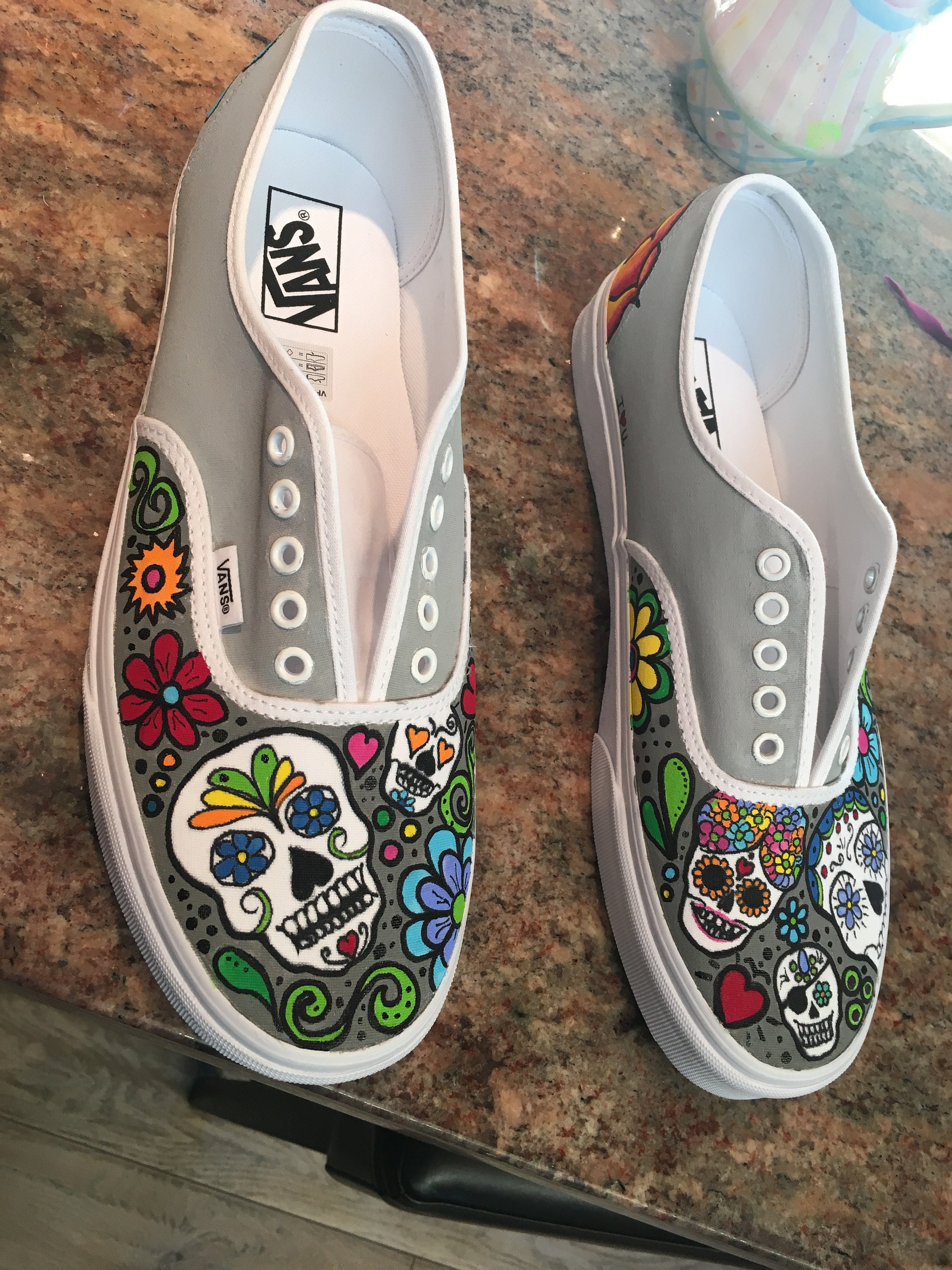 Day Of The Dead Custom Hand Painted Vans Authentic Shoes