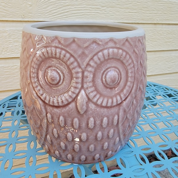 Ceramic Owl PLANTER or Kitchen Utensil Holder, Owl Plant Pot, Owl Kitchen Home Decor, Drainage hole and stopper, Boho Planter, Cottagecore