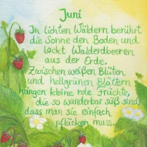 carte postale | Juin | billet mensuel | fraises des bois | Fête de la Saint-Jean | début de l'été | La pédagogie Waldorf | table de saison | fleurs blanches | fruits | Soleil