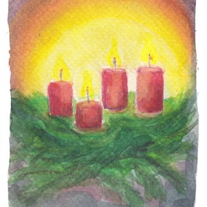 Cartolina | Avvento | Luce | Calore | Accoglienza | Natale | Candele | rami di abete | Contemplazione | saluti affettuosi | Colori | Giallo