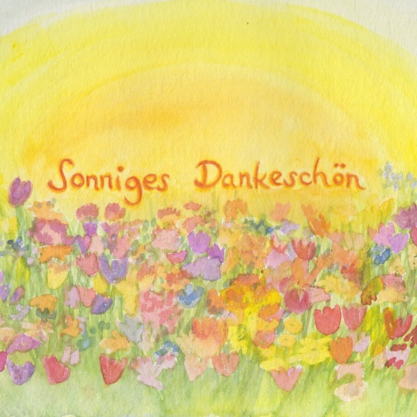 Postkarte | Danke | Sonniges Dankeschön | Blumen | farbenfroh | von Herzen | Danke sagen | Wertschätzung | Aufmerksamkeit | Sonne | bedanken