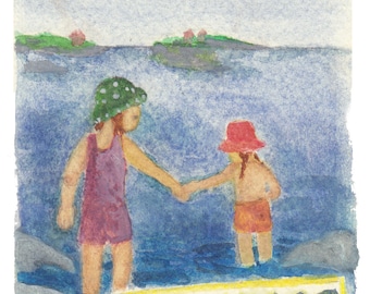 Postkarte | Sommer | Jahreszeitentisch | Waldorf | Aquarell | Farben | Sonne | Licht | Ferien | Strand | Kinder | Insel | Meer | Wasser |