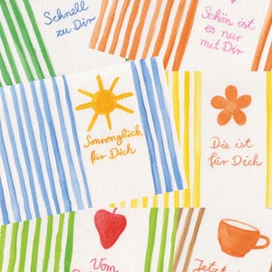 Ensemble de 6 cartes postales | BONHEUR À RAYURES | Cadeau | Salutations entre | messages positifs pour des gens adorables | cartes de bonne humeur | aquarelle