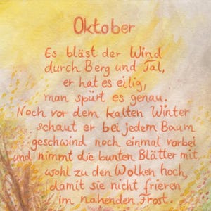Carte postale | Octobre | Billet mensuel | feuillage coloré | octobre doré | Ambiance d'automne | Table de saison | Waldorf | texte poétique | vent