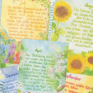Monatskarten Set | 12 Postkarten | Januar bis Dezember |  Waldorf | Jahreszeitentisch  | farbenfroher Jahresbegleiter | poetische Texte