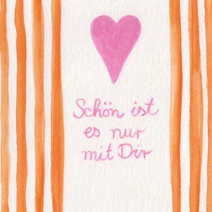 Carte postale | Bonheur du cœur | rayures | meilleures salutations | du coeur | Amitié | Amour | Aquarelle | ensemble | Ambassade | Rose | amoureux