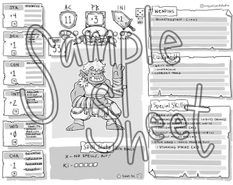 Printable Simplified Quick Reference DND TTRPG Character Sheets
