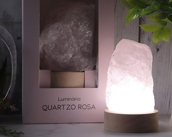 Lampe LED en quartz rose, décoration d'intérieur en cristal naturel, lampe en cristal, chakra du coeur, cadeau parfait pour la Saint-Valentin