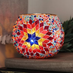 Hand Made Mosaic Glass Candle Holder from Turkey, Bohemian, Boho Chic, Hippie Aesthetic, Unique Mosaic Home Decor
