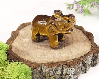 Tiger's Eye Elephant Carving, Good Luck, Hand Carved, Healing Animal Crystal, Baby Elephant