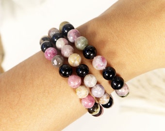 Watermelon Tourmaline Bracelet | Watermelon Tourmaline Jewelry | Gemstone Beaded Bracelet