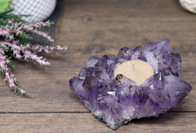 Calming Crystal Amethyst Candle Holder Purple Amethyst