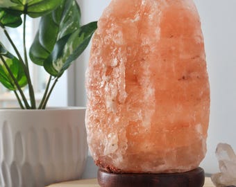 Pink Himalayan Salt Lamp, Salt Lamp for Cozy Ambiance, Adjust your Brightness, Natural Home Decor, Wooden Base