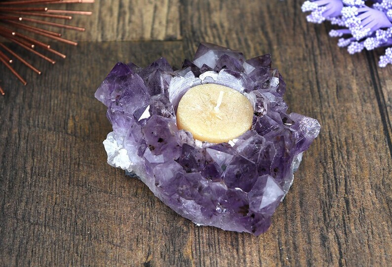 Calming Crystal Amethyst Candle Holder Purple Amethyst
