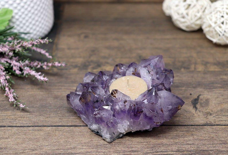 Calming Crystal Amethyst Candle Holder Purple Amethyst