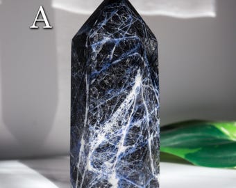 Sodalite Tower, Polished Sodalite Crystal, Ethically Sourced, Hand-Craved, Boho Chic Home Decor