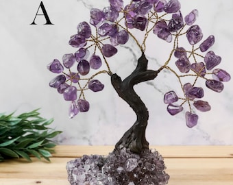 Arbre à pierres précieuses améthyste sur base d'améthyste, soulagement de l'anxiété, arbre de vie, bonsaï en cristal, cristaux de source éthique, à choisir !