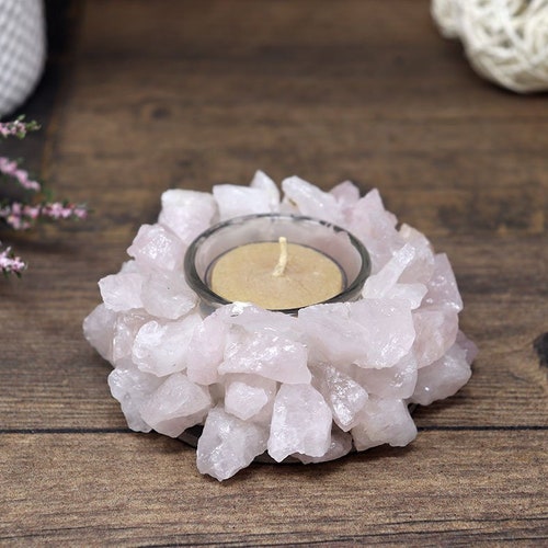 Rose Quartz Candle Holder Crystal Slab Tea Light Candle Etsy