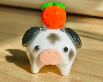CAÍDA LIMITADA / Amigo de escritorio de vaca naranja / MuMu / Arcilla polimérica hecha a mano / Porta anillos