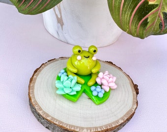 Frog Desk Friend, Cute Desk Decor, Polymer Clay Figurine