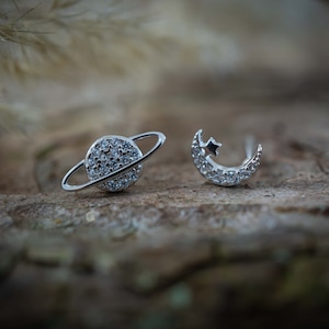 moon planet earrings | moon earring | planet earring | silver earrings | silver jewelry |