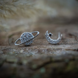 Pendientes Planeta Luna | Pendiente de luna | Pendiente Planeta | Pendientes de plata | Joyas de plata |