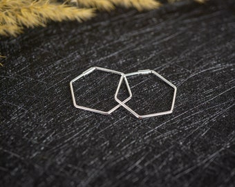 Geometric Hoop Earrings | silver earrings | Hexagon hoop earrings | Silver