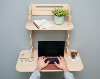 Space-saving Murphy desk Writing desk, computer desk, or laptop desk for working from home Wall mounted wooden standing table