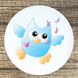Blue whymsical owl home decor ceramic knob kitchen cabinet door or drawer pull white