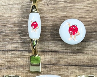 M&M RED Character white ceramic knob or handle kitchen cabinet door drawer pull chrome or brass white ceramic insert