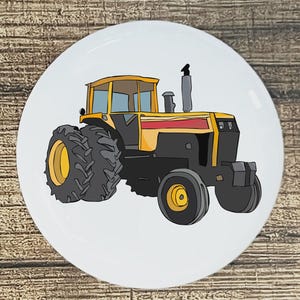 Yellow Farm Tractor home decor ceramic knob kitchen cabinet door or drawer pull white