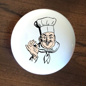 Chef with hat home decor ceramic knob kitchen cabinet door or drawer pull white