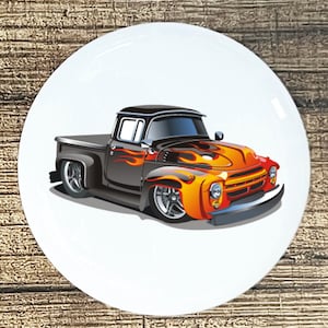 Hot Rod Truck Flames Ceramic Knob: Kitchen Cabinet Drawer Pull