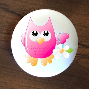 Pink Owl Ceramic Knob: Whimsical Home Decor, Drawer Pull