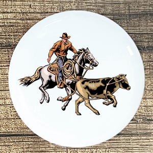 Cowboy Cow Roping Ceramic Knob: Western Home Decor