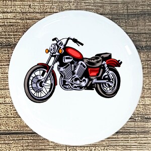 Motorcycle Ceramic Knob: Red Bike Drawing, Cabinet Door Pull