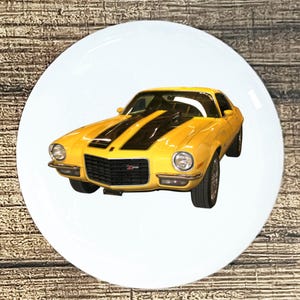 Camaro Z28 Ceramic Knob: Yellow Car Decor, Cabinet Door Pull