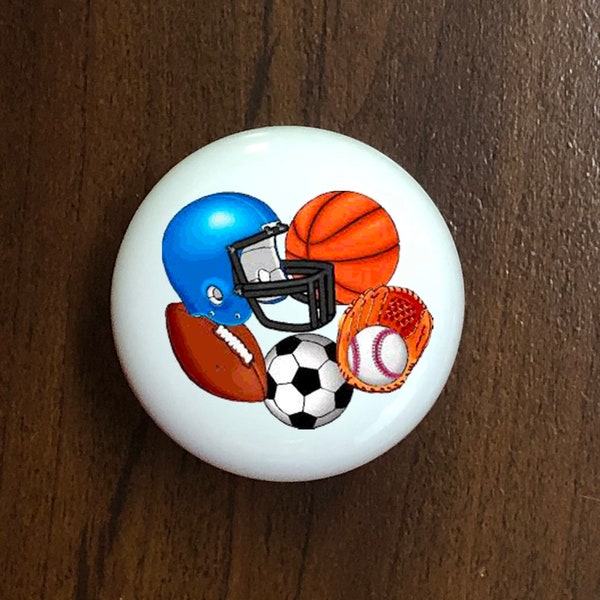 Sports Balls and Gear home decor ceramic knob kitchen cabinet door or drawer pull white