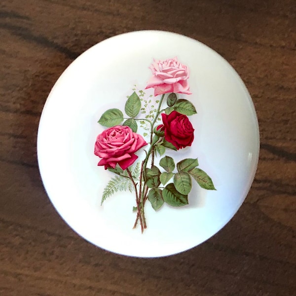 Roses Red Pink flower home decor ceramic knob kitchen cabinet door or drawer pull white