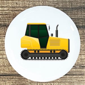 Bulldozer tractor yellow home decor ceramic knob kitchen cabinet door or drawer pull white